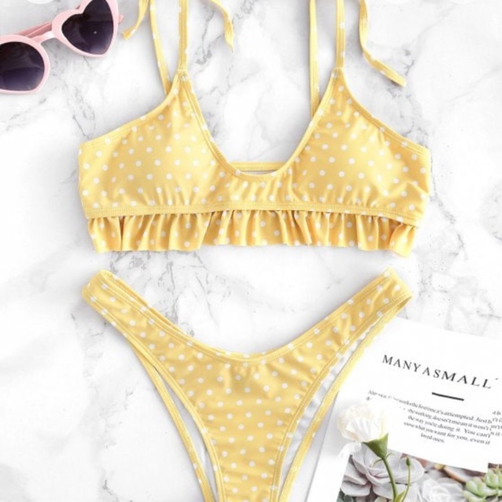 Yellow Polka Dot Shoulder Tie Bikini